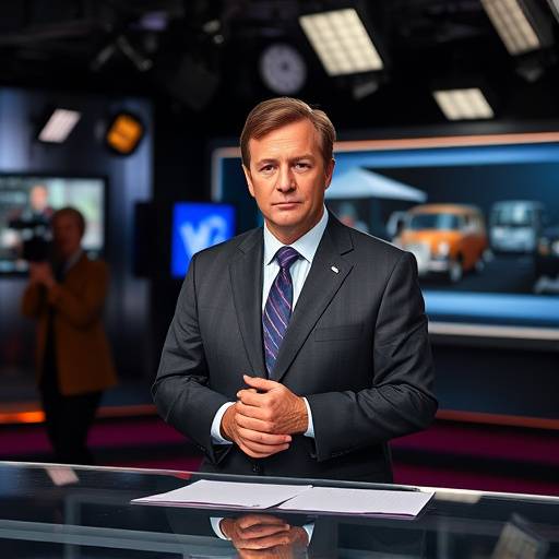 Presentador de noticias en el estudio